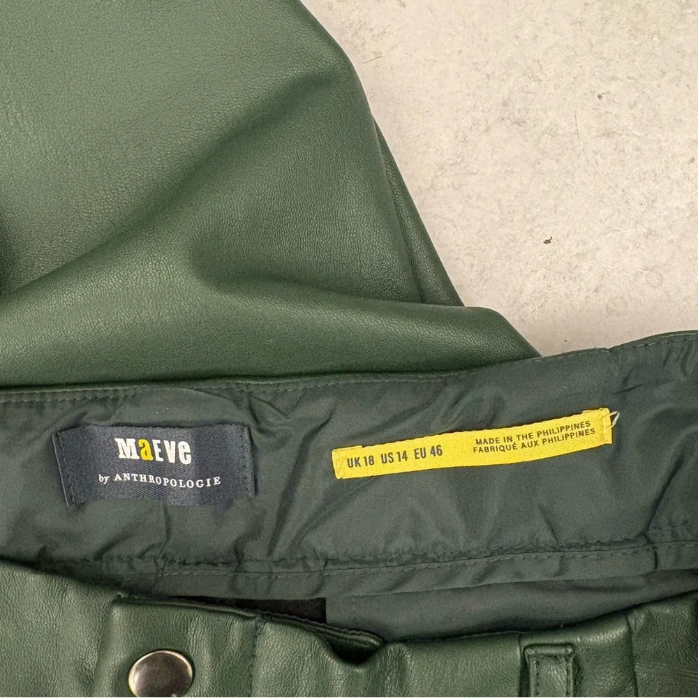 Anthropologie || Maeve Faux Leather Taper Pleated Pants Green 14 - Picture 7 of 11